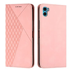 Leather Case Stands Flip Cover Holder Y02X for Motorola Moto E22S Rose Gold