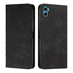 Leather Case Stands Flip Cover Holder Y02X for Motorola Moto E32 India Black