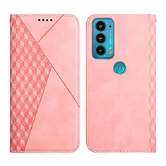 Leather Case Stands Flip Cover Holder Y02X for Motorola Moto Edge 20 5G Rose Gold