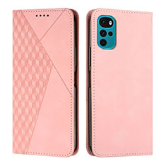 Leather Case Stands Flip Cover Holder Y02X for Motorola Moto G22 Rose Gold