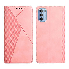 Leather Case Stands Flip Cover Holder Y02X for Motorola Moto G51 5G Rose Gold