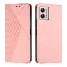 Leather Case Stands Flip Cover Holder Y02X for Motorola Moto G53 5G Rose Gold