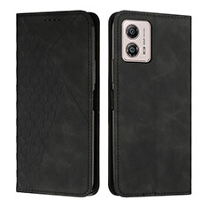 Leather Case Stands Flip Cover Holder Y02X for Motorola Moto G53y 5G Black