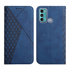 Leather Case Stands Flip Cover Holder Y02X for Motorola Moto G60 Blue