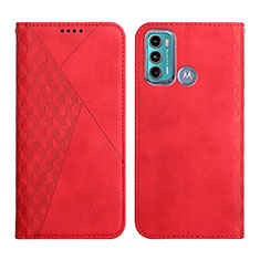 Leather Case Stands Flip Cover Holder Y02X for Motorola Moto G60 Red