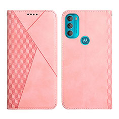 Leather Case Stands Flip Cover Holder Y02X for Motorola Moto G71 5G Rose Gold