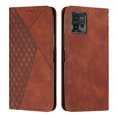 Leather Case Stands Flip Cover Holder Y02X for Motorola Moto G72 Brown