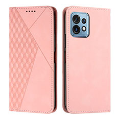 Leather Case Stands Flip Cover Holder Y02X for Motorola Moto X40 5G Rose Gold