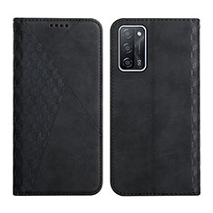 Leather Case Stands Flip Cover Holder Y02X for Oppo A53s 5G Black