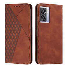 Leather Case Stands Flip Cover Holder Y02X for Oppo A57 5G Brown