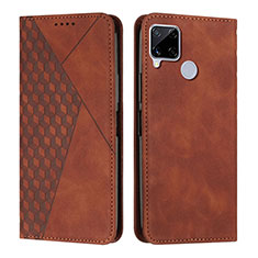 Leather Case Stands Flip Cover Holder Y02X for Realme C12 Brown