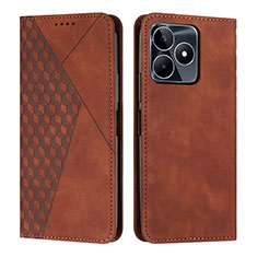 Leather Case Stands Flip Cover Holder Y02X for Realme C51 Brown