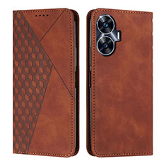 Leather Case Stands Flip Cover Holder Y02X for Realme C55 Brown