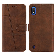 Leather Case Stands Flip Cover Holder Y02X for Samsung Galaxy A10 Brown