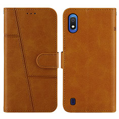 Leather Case Stands Flip Cover Holder Y02X for Samsung Galaxy A10 Light Brown