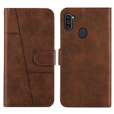 Leather Case Stands Flip Cover Holder Y02X for Samsung Galaxy A11 Brown
