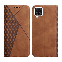 Leather Case Stands Flip Cover Holder Y02X for Samsung Galaxy A12 Nacho Brown