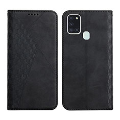 Leather Case Stands Flip Cover Holder Y02X for Samsung Galaxy A21s Black