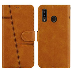 Leather Case Stands Flip Cover Holder Y02X for Samsung Galaxy A30 Light Brown