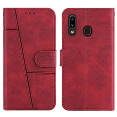 Leather Case Stands Flip Cover Holder Y02X for Samsung Galaxy A30 Red