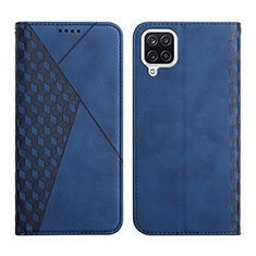 Leather Case Stands Flip Cover Holder Y02X for Samsung Galaxy F12 Blue