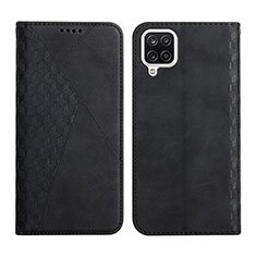 Leather Case Stands Flip Cover Holder Y02X for Samsung Galaxy M12 Black