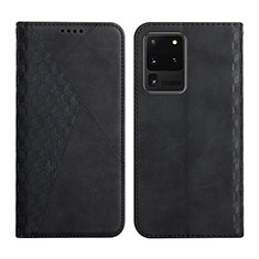 Leather Case Stands Flip Cover Holder Y02X for Samsung Galaxy S20 Ultra Black