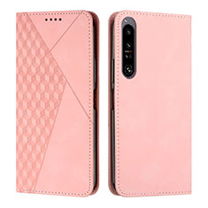 Leather Case Stands Flip Cover Holder Y02X for Sony Xperia 1 IV Rose Gold