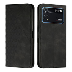 Leather Case Stands Flip Cover Holder Y02X for Xiaomi Poco M4 Pro 4G Black