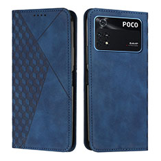 Leather Case Stands Flip Cover Holder Y02X for Xiaomi Poco M4 Pro 4G Blue