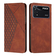 Leather Case Stands Flip Cover Holder Y02X for Xiaomi Poco M4 Pro 4G Brown