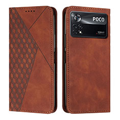 Leather Case Stands Flip Cover Holder Y02X for Xiaomi Poco X4 Pro 5G Brown