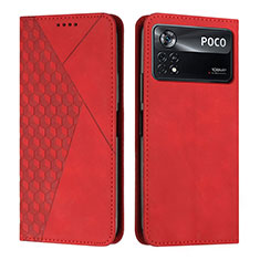 Leather Case Stands Flip Cover Holder Y02X for Xiaomi Poco X4 Pro 5G Red