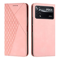 Leather Case Stands Flip Cover Holder Y02X for Xiaomi Poco X4 Pro 5G Rose Gold