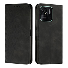 Leather Case Stands Flip Cover Holder Y02X for Xiaomi Redmi 10 India Black