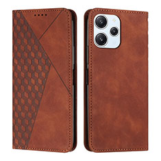 Leather Case Stands Flip Cover Holder Y02X for Xiaomi Redmi 12 4G Brown