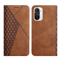 Leather Case Stands Flip Cover Holder Y02X for Xiaomi Redmi K40 5G Brown