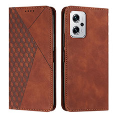 Leather Case Stands Flip Cover Holder Y02X for Xiaomi Redmi Note 11T Pro+ Plus 5G Brown