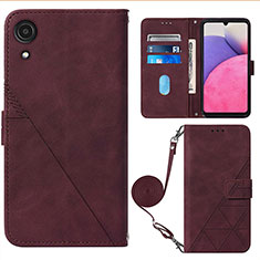 Leather Case Stands Flip Cover Holder Y03B for Samsung Galaxy A03 Core Red Wine