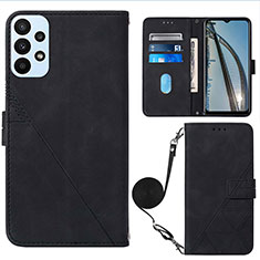 Leather Case Stands Flip Cover Holder Y03B for Samsung Galaxy A23 5G Black