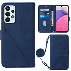 Leather Case Stands Flip Cover Holder Y03B for Samsung Galaxy A23 5G Blue