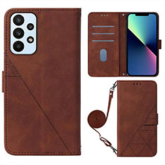 Leather Case Stands Flip Cover Holder Y03B for Samsung Galaxy A23 5G Brown