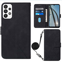 Leather Case Stands Flip Cover Holder Y03B for Samsung Galaxy A73 5G Black