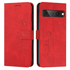 Leather Case Stands Flip Cover Holder Y03X for Google Pixel 7 Pro 5G Red