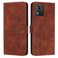 Leather Case Stands Flip Cover Holder Y03X for Motorola Moto E13 Brown