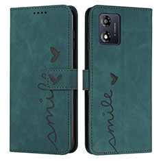 Leather Case Stands Flip Cover Holder Y03X for Motorola Moto E13 Green