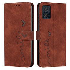 Leather Case Stands Flip Cover Holder Y03X for Motorola Moto E22 Brown