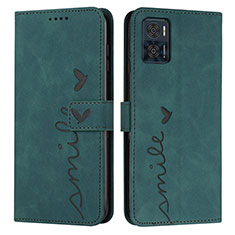 Leather Case Stands Flip Cover Holder Y03X for Motorola Moto E22 Green