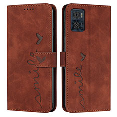 Leather Case Stands Flip Cover Holder Y03X for Motorola Moto E22i Brown