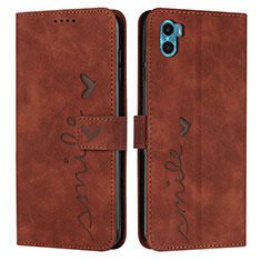 Leather Case Stands Flip Cover Holder Y03X for Motorola Moto E32 India Brown